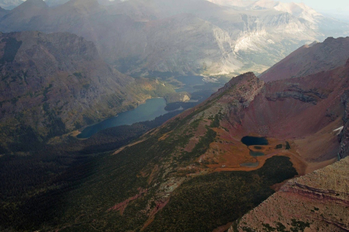 from a heli over the mountains of Glacier NP